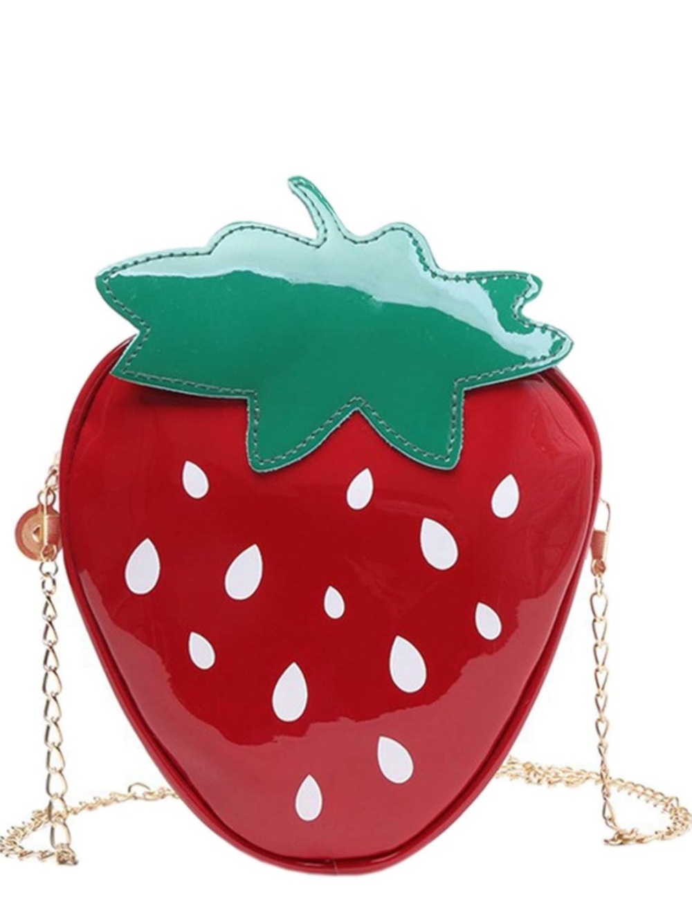 Red Strawberry-Shaped Crossbody Bag with Green Leaf Accent